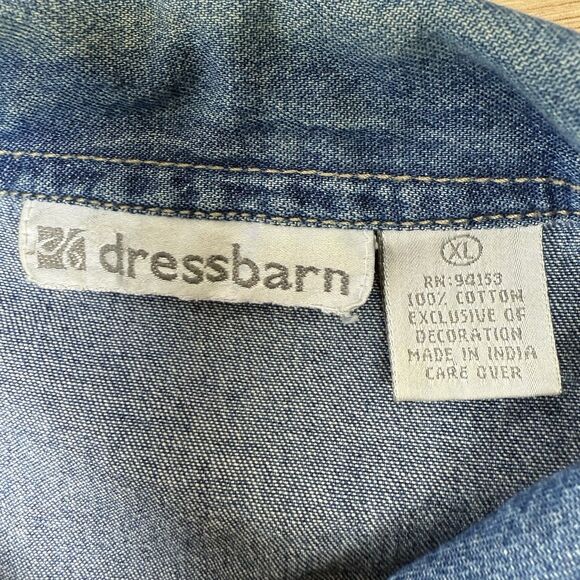 Dressbarn Denim Quilted Patchwork Vest Womens XL Embroidered Grandmacore Cottage - Picture 6 of 10